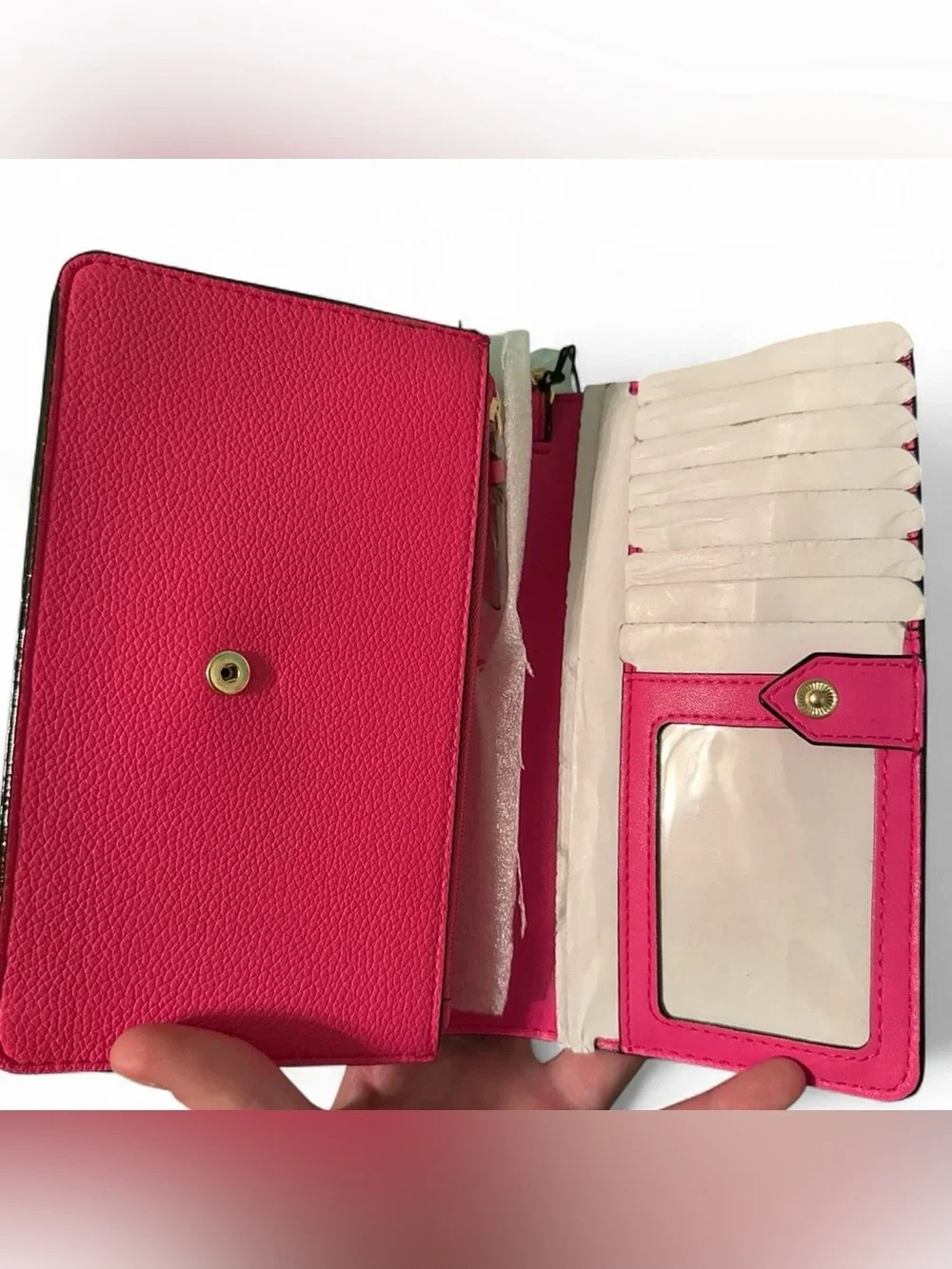 Victoria's Secret Hot Pink Quilted Chevron Wallet with Gold Accents - Picture 2 of 3